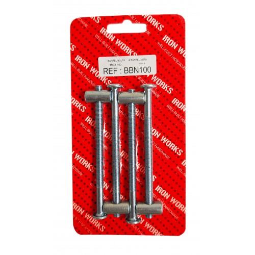 Iron Works M6 X 100mm Barell Bolts & Nuts 4 Per Pack Iron Works M6 X 100mm Barell Bolts & Nuts 4 Per Pack